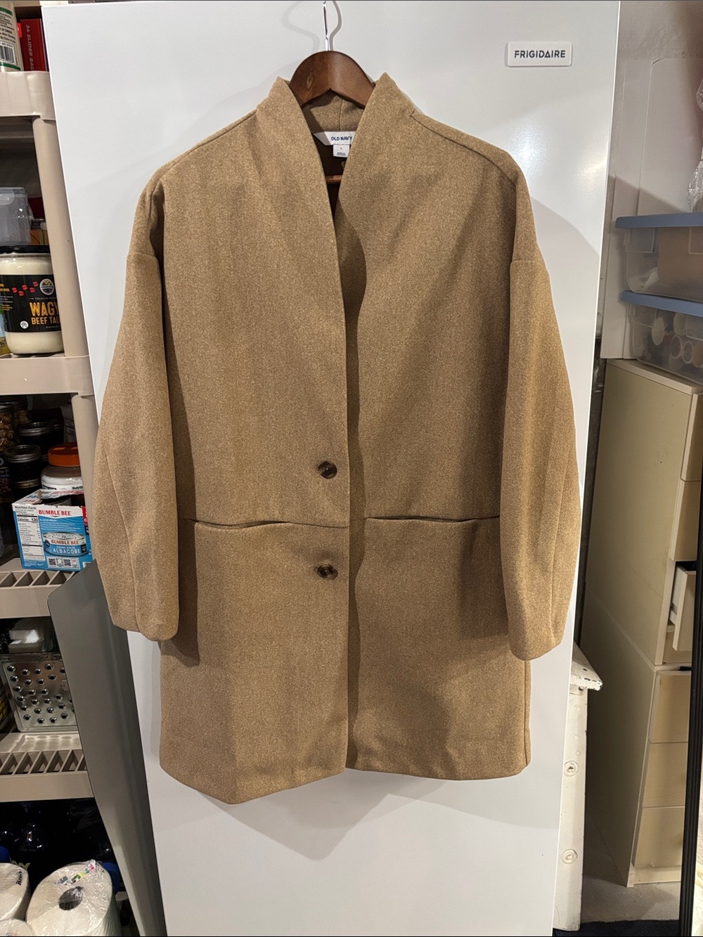 Women's Tan Wool-Blend Coat - Classic Minimalist Style size large